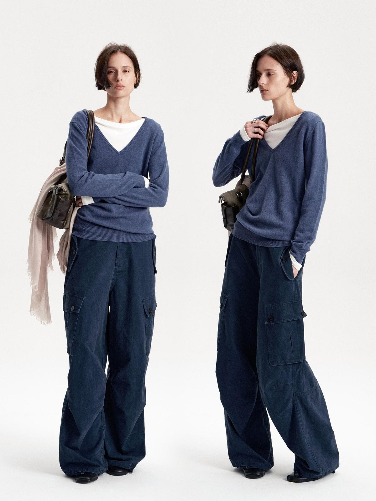 LYUOCHENG Soft Knit Solid V-neck Women&