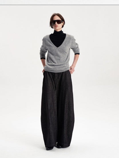 LYUOCHENG Soft Knit Solid V-neck Women&