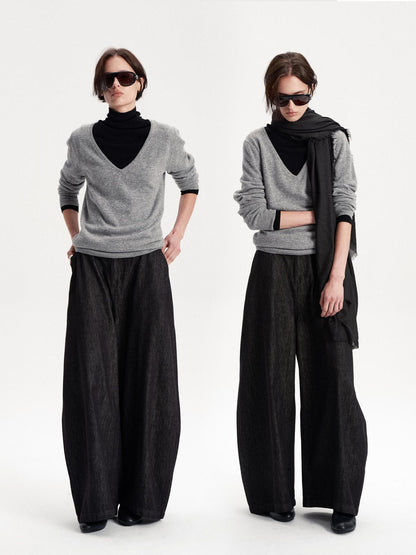 LYUOCHENG Soft Knit Solid V-neck Women&