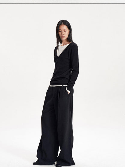 LYUOCHENG Soft Knit Solid V-neck Women&