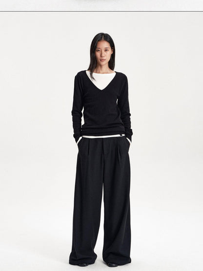 LYUOCHENG Soft Knit Solid V-neck Women&