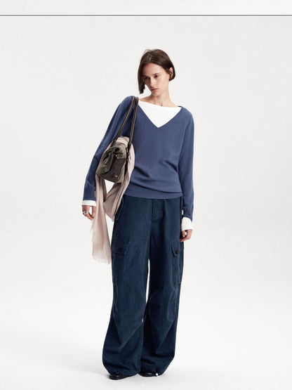 LYUOCHENG Soft Knit Solid V-neck Women&