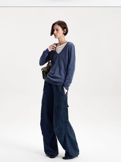 LYUOCHENG Soft Knit Solid V-neck Women&