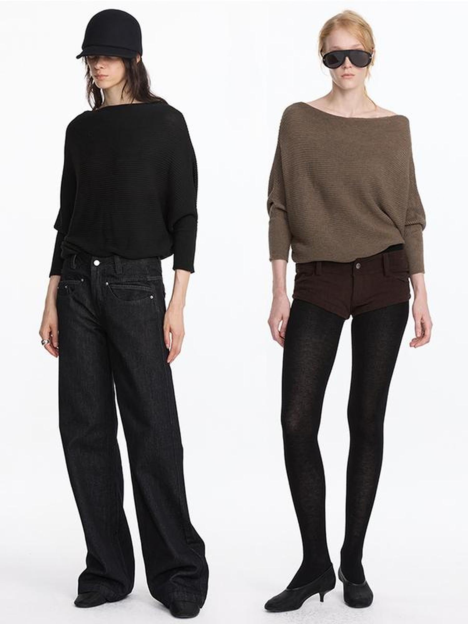 LYUOCHENG Soft Wool Blend Batwing Sleeve Off Shoulder Sweater