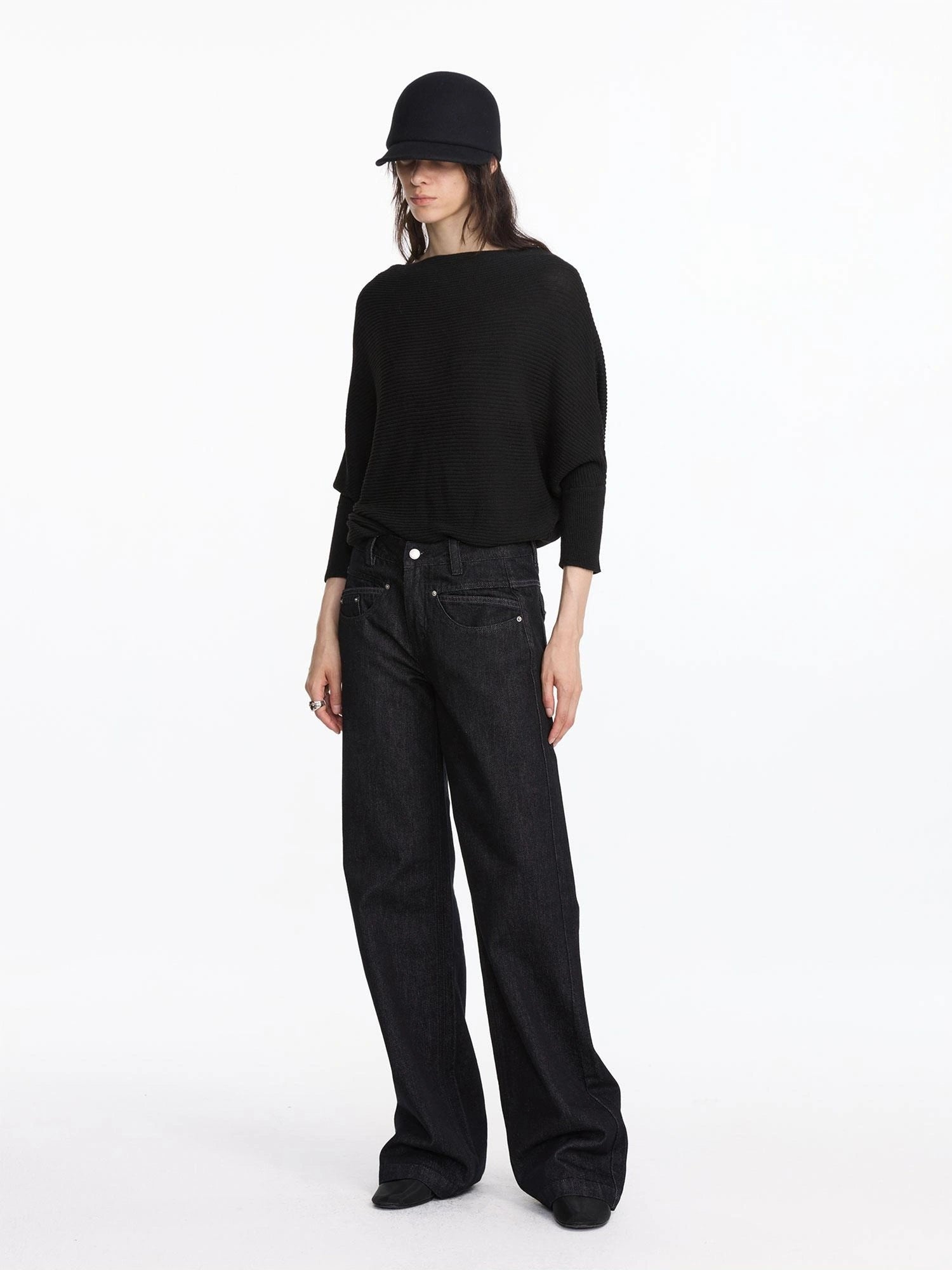 LYUOCHENG Soft Wool Blend Batwing Sleeve Off Shoulder Sweater