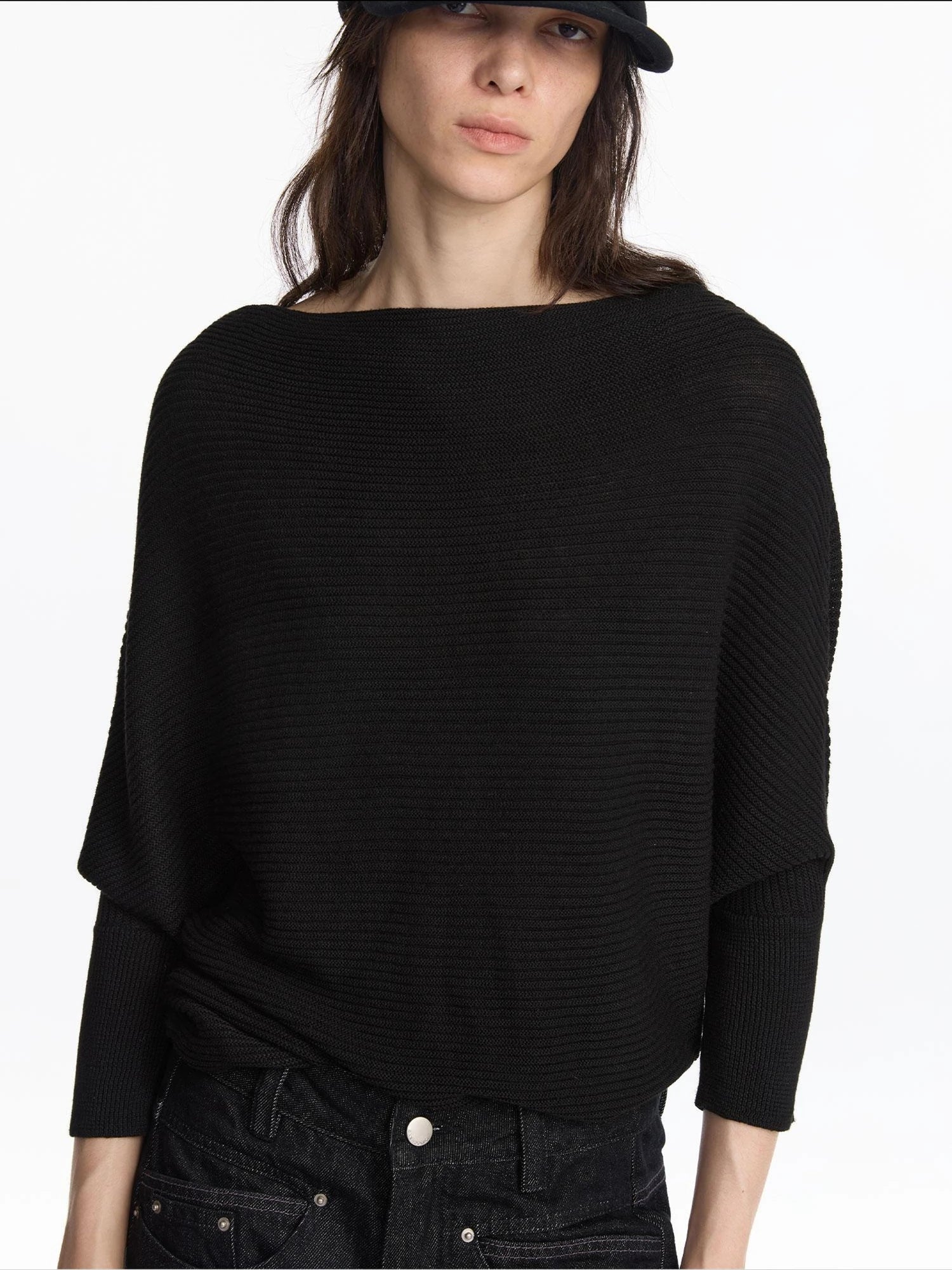 LYUOCHENG Soft Wool Blend Batwing Sleeve Off Shoulder Sweater