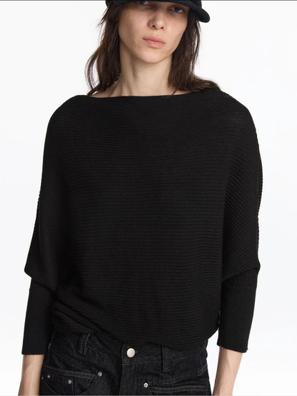 LYUOCHENG Soft Wool Blend Batwing Sleeve Off Shoulder Sweater