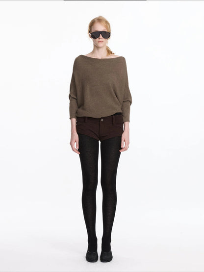 LYUOCHENG Soft Wool Blend Batwing Sleeve Off Shoulder Sweater
