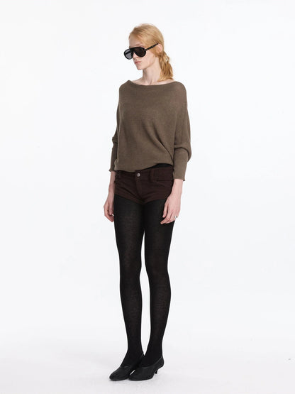 LYUOCHENG Soft Wool Blend Batwing Sleeve Off Shoulder Sweater