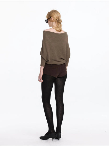 LYUOCHENG Soft Wool Blend Batwing Sleeve Off Shoulder Sweater