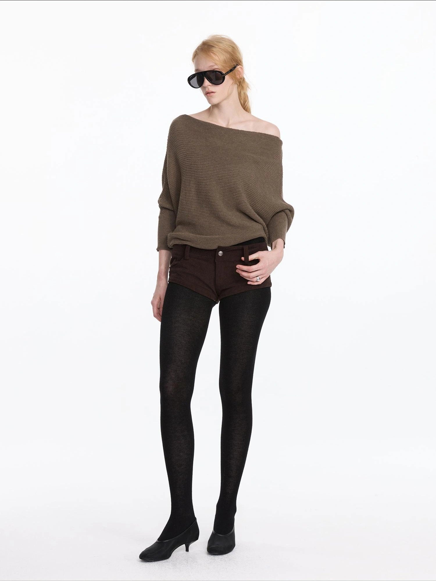 LYUOCHENG Soft Wool Blend Batwing Sleeve Off Shoulder Sweater