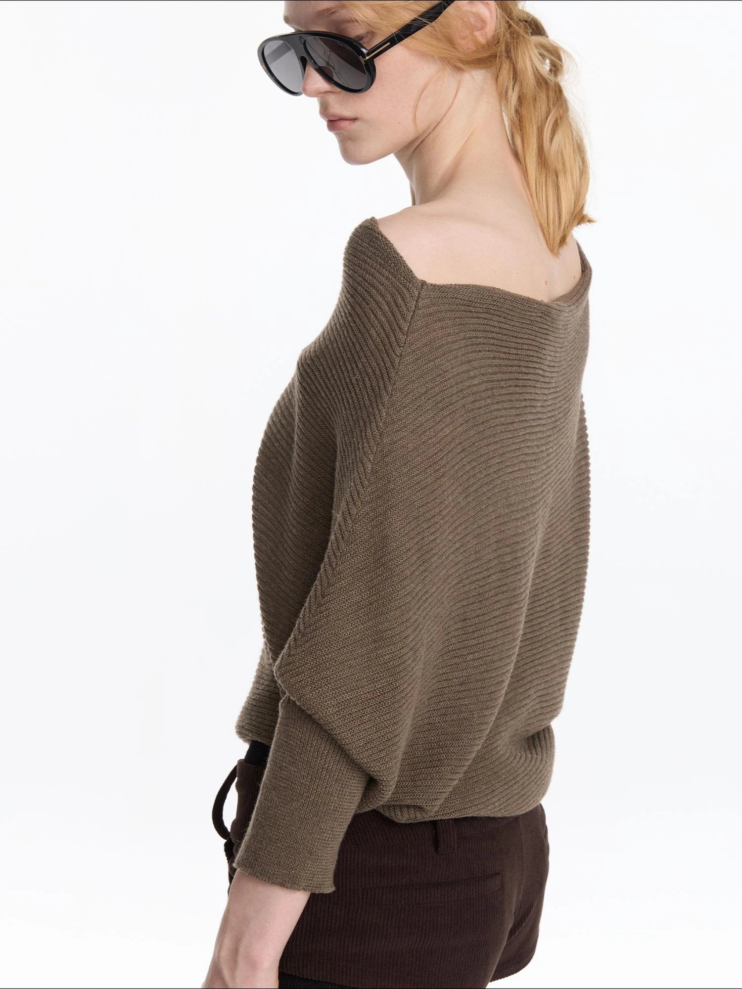 LYUOCHENG Soft Wool Blend Batwing Sleeve Off Shoulder Sweater