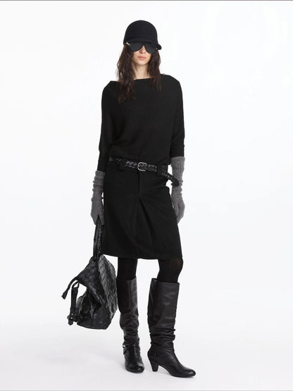 LYUOCHENG Soft Wool Blend Batwing Sleeve Off Shoulder Sweater