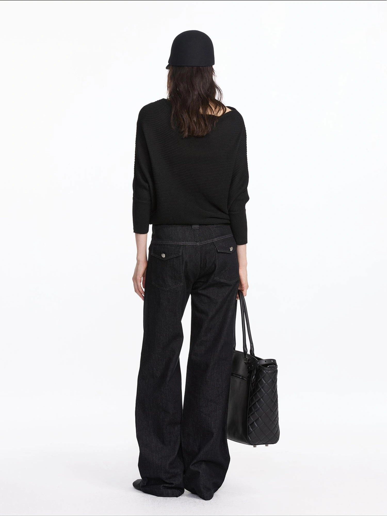 LYUOCHENG Soft Wool Blend Batwing Sleeve Off Shoulder Sweater
