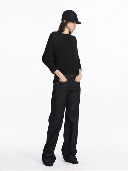 LYUOCHENG Soft Wool Blend Batwing Sleeve Off Shoulder Sweater
