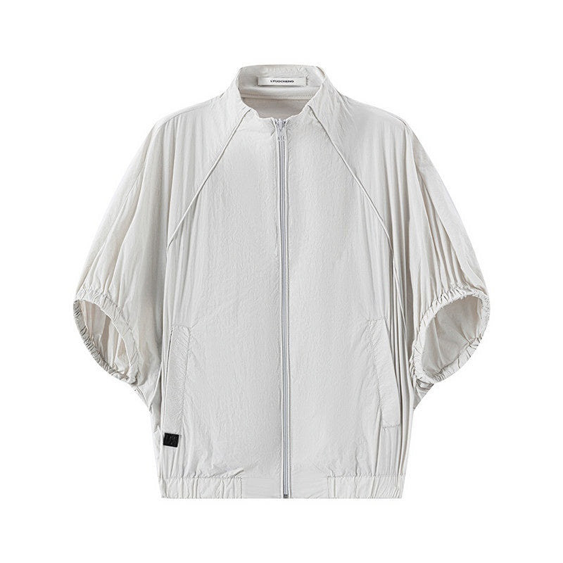LYUOCHENG_Solid_Batwing_Stand_Collar_Zipper_Short_Loose_Uv_Women&