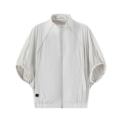 LYUOCHENG_Solid_Batwing_Stand_Collar_Zipper_Short_Loose_Uv_Women&
