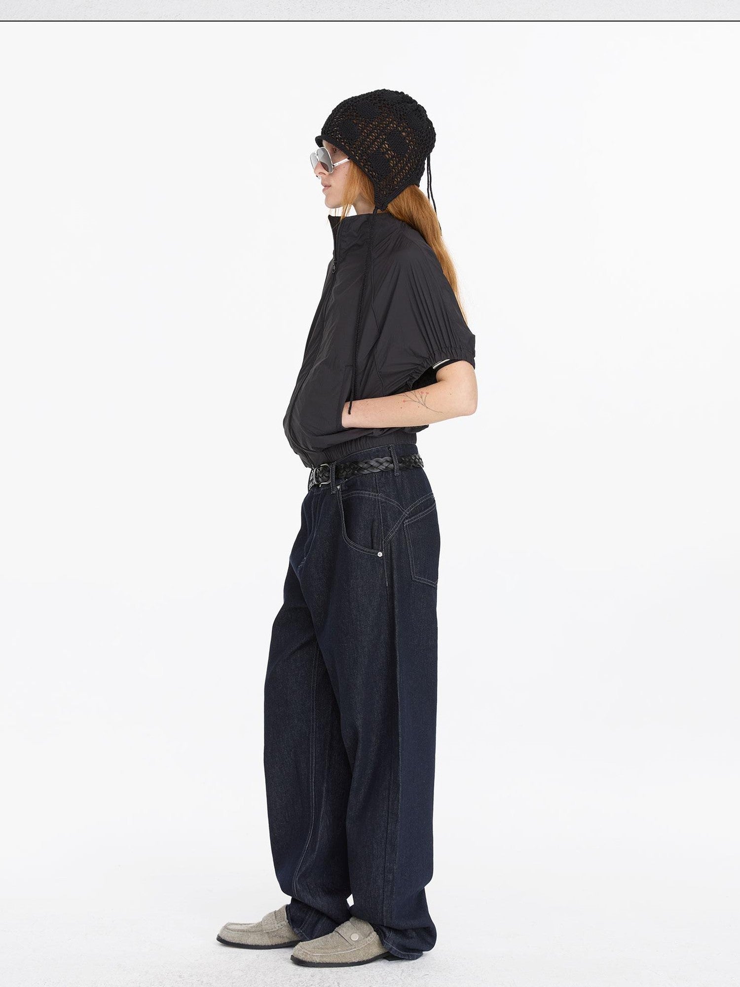 LYUOCHENG Solid Batwing Stand Collar Zipper Short Loose Uv Women&