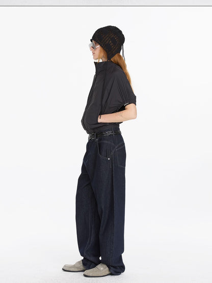 LYUOCHENG Solid Batwing Stand Collar Zipper Short Loose Uv Women&