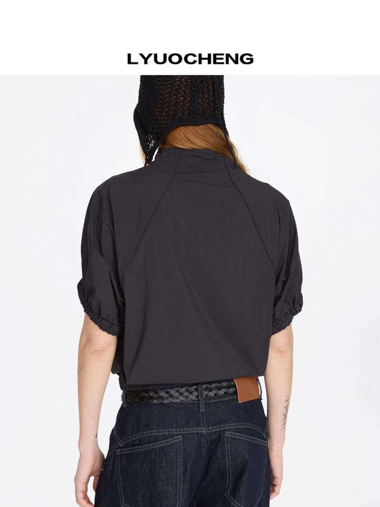 LYUOCHENG Solid Batwing Stand Collar Zipper Short Loose Uv Women&