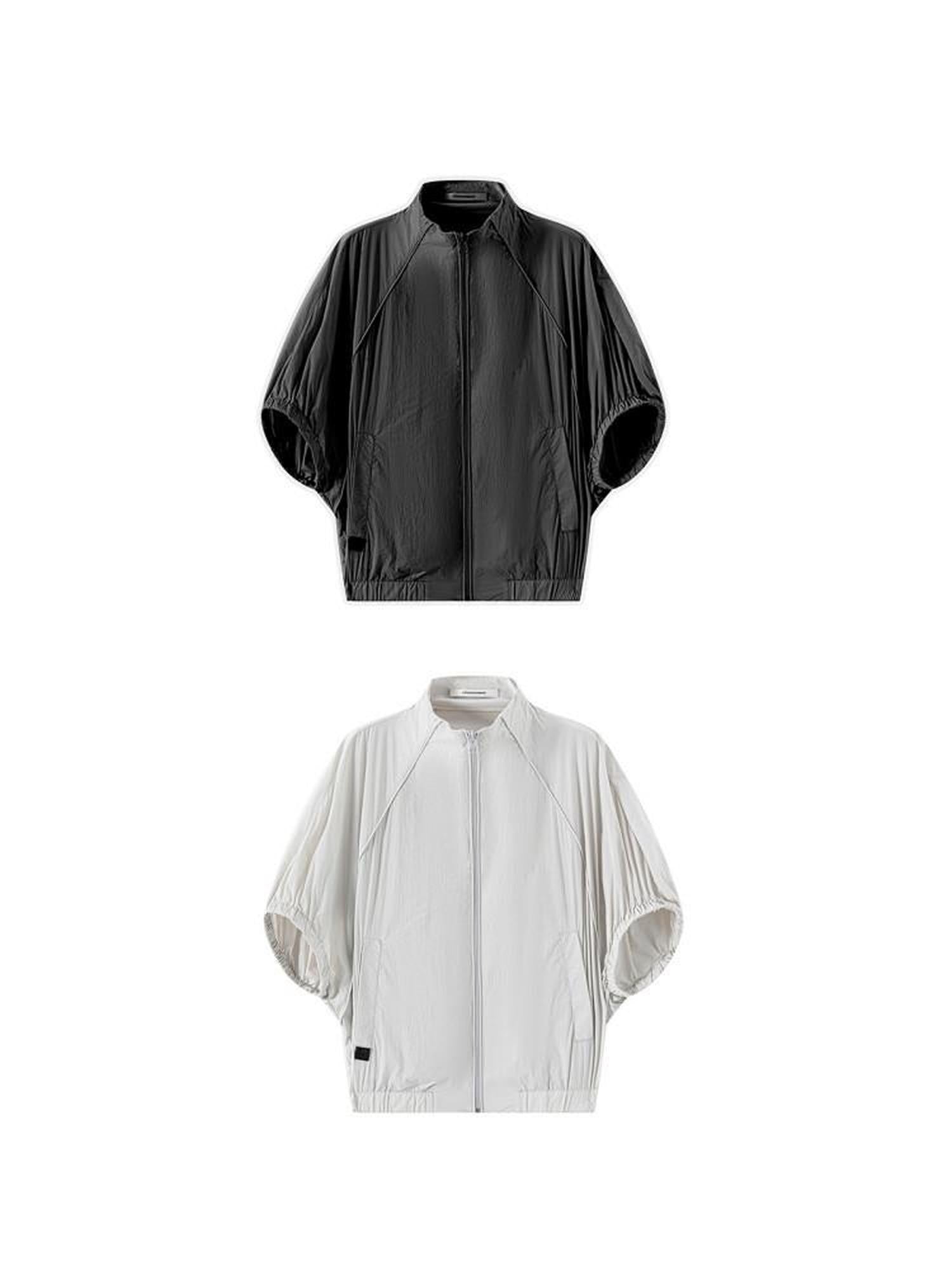 LYUOCHENG Solid Batwing Stand Collar Zipper Short Loose Uv Women&