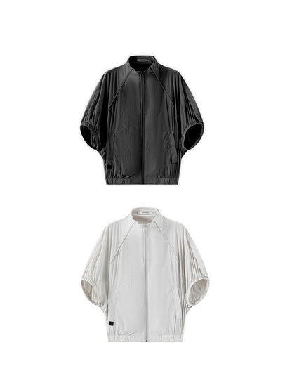 LYUOCHENG Solid Batwing Stand Collar Zipper Short Loose Uv Women&