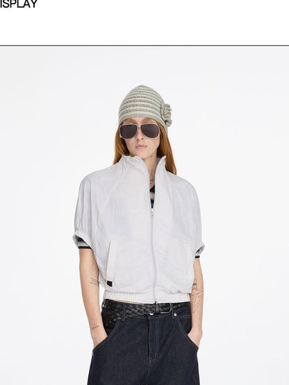 LYUOCHENG Solid Batwing Stand Collar Zipper Short Loose Uv Women&