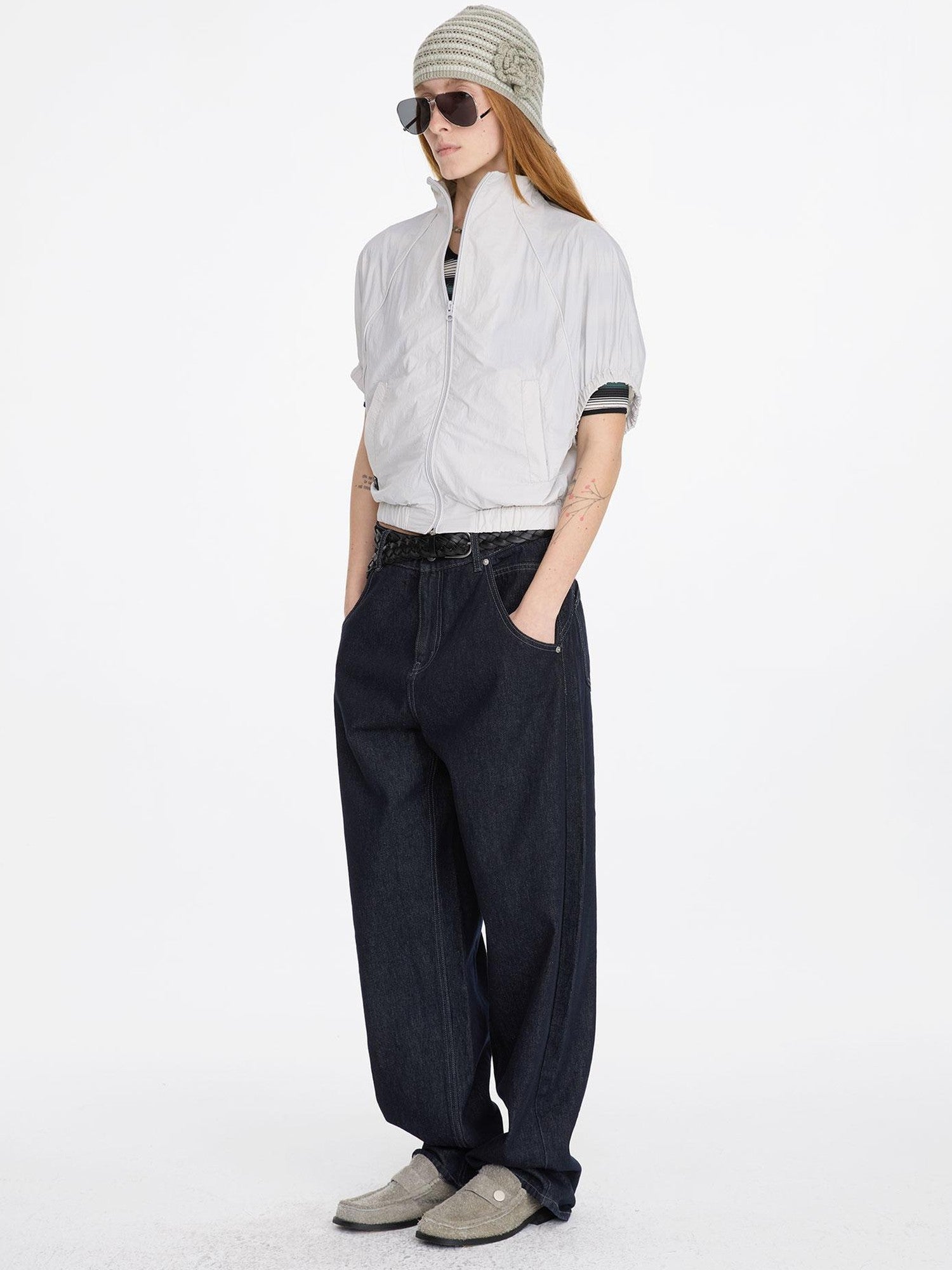 LYUOCHENG Solid Batwing Stand Collar Zipper Short Loose Uv Women&