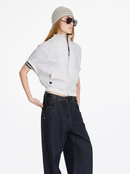 LYUOCHENG Solid Batwing Stand Collar Zipper Short Loose Uv Women&