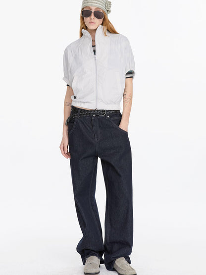 LYUOCHENG Solid Batwing Stand Collar Zipper Short Loose Uv Women&