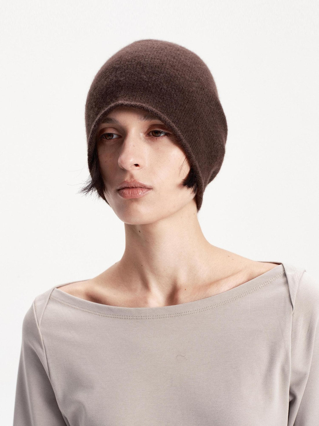 LYUOCHENG Solid Color Round Top Cashmere Wool Blend Women&