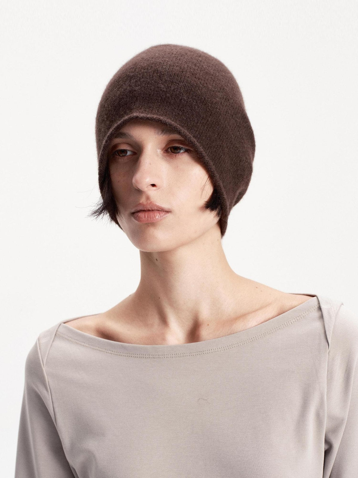 LYUOCHENG Solid Color Round Top Cashmere Wool Blend Women&