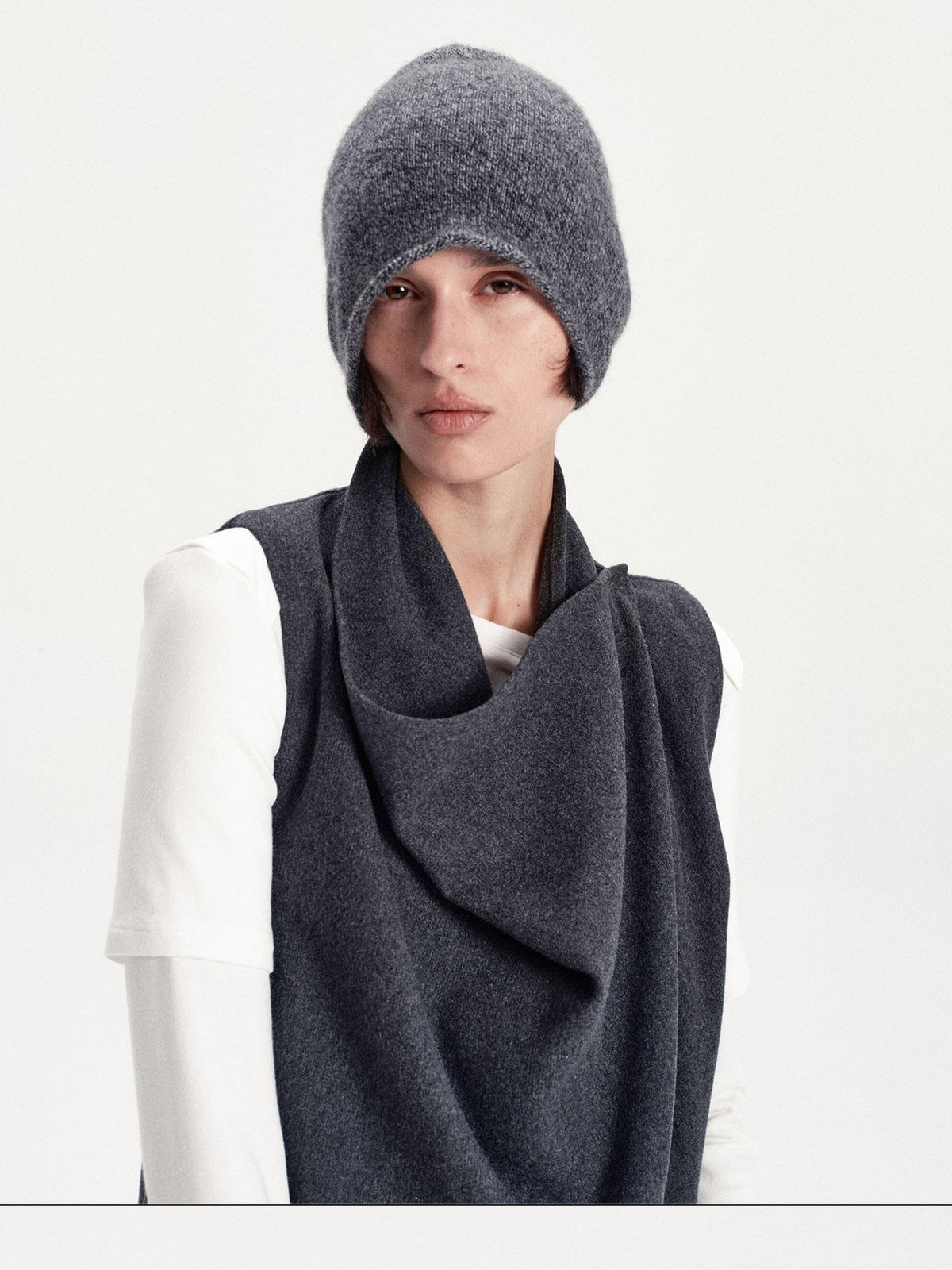 LYUOCHENG Solid Color Round Top Cashmere Wool Blend Women&