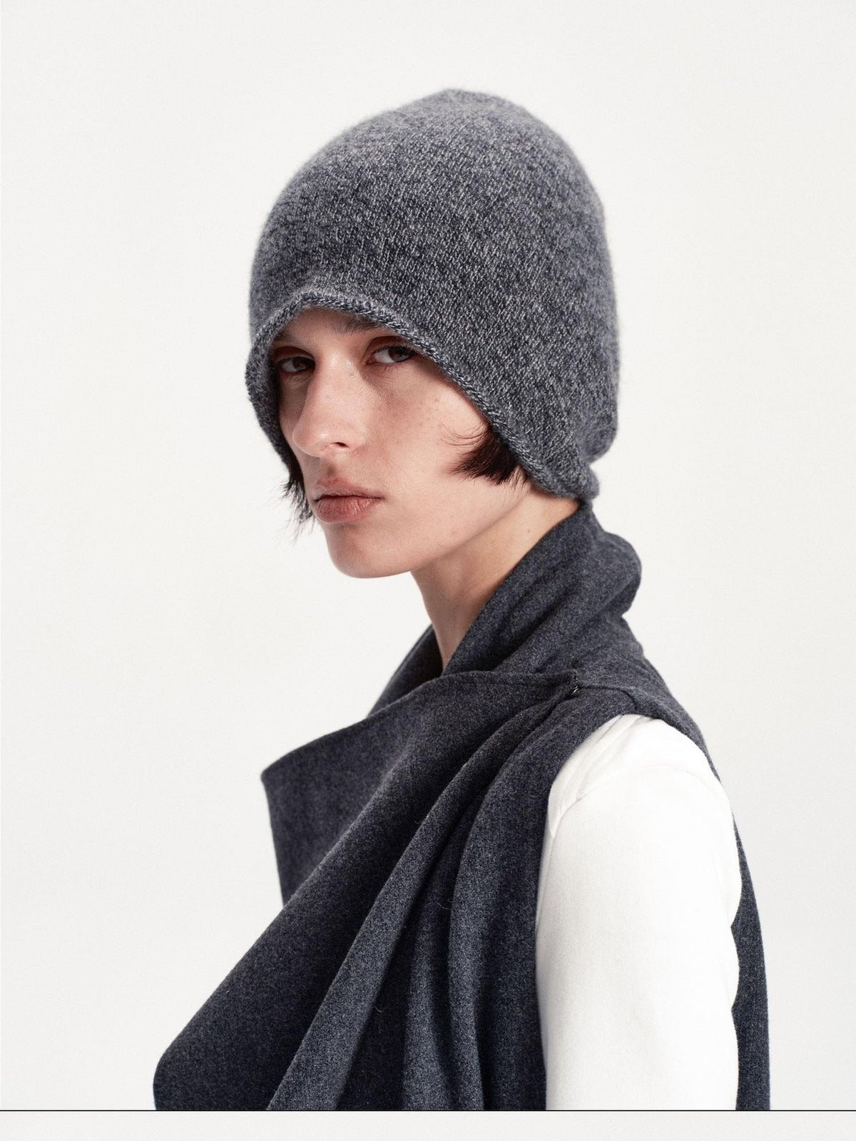 LYUOCHENG Solid Color Round Top Cashmere Wool Blend Women&