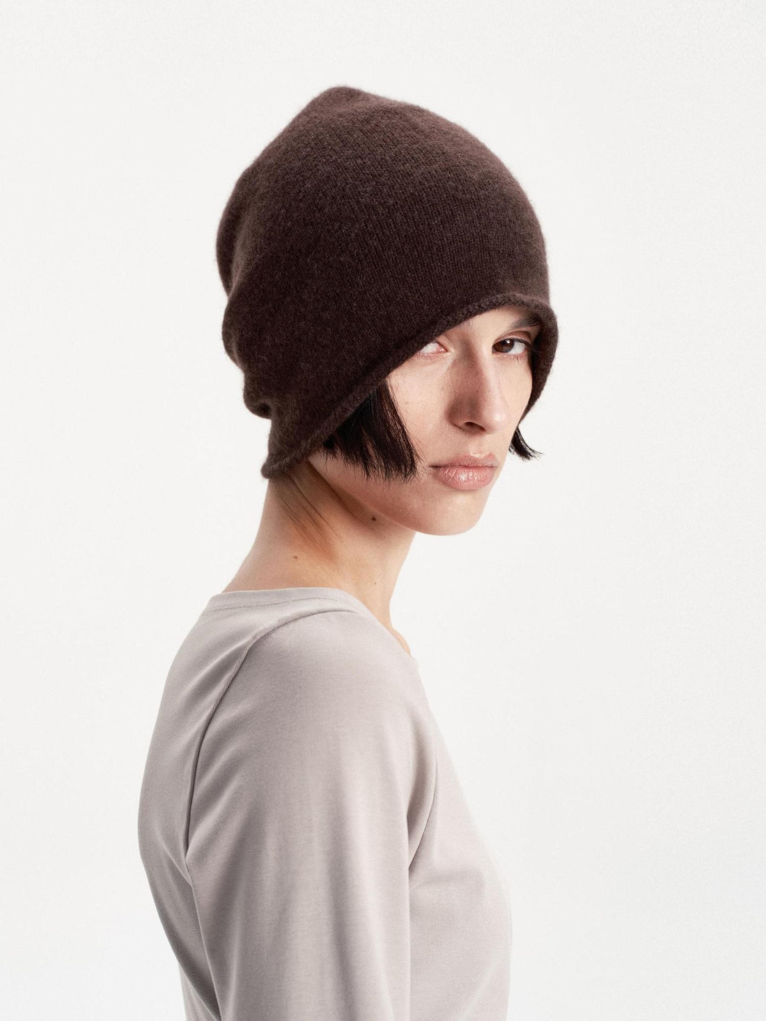 LYUOCHENG Solid Color Round Top Cashmere Wool Blend Women&
