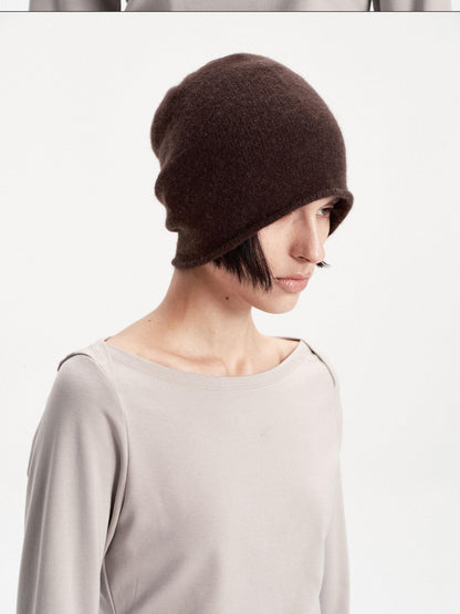 LYUOCHENG Solid Color Round Top Cashmere Wool Blend Women&