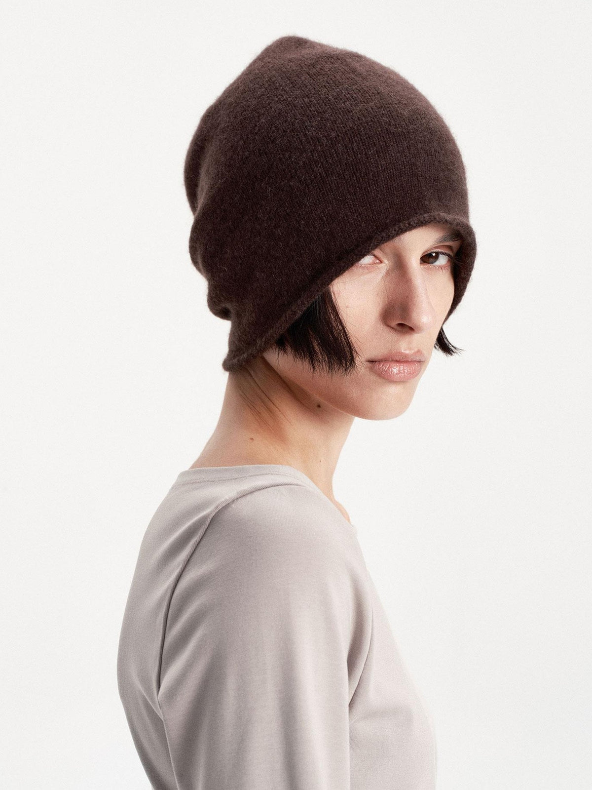 LYUOCHENG Solid Color Round Top Cashmere Wool Blend Women&