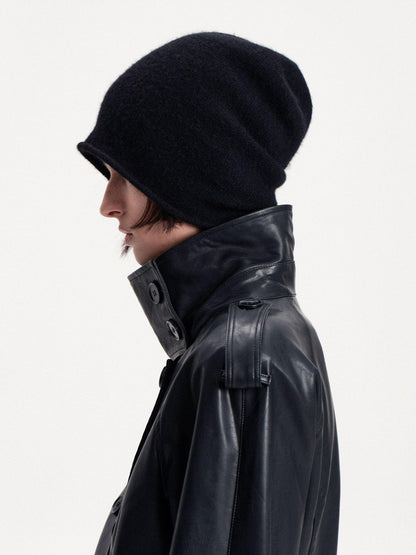 LYUOCHENG Solid Color Round Top Cashmere Wool Blend Women&