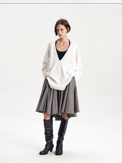 LYUOCHENG Solid Minimalist Deep V-neck Pullover Wool Blend Women&