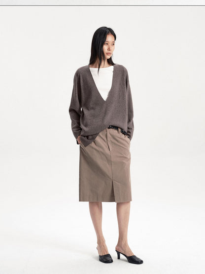LYUOCHENG Solid Minimalist Deep V-neck Pullover Wool Blend Women&