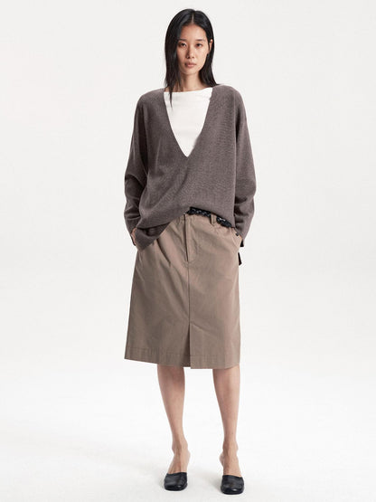 LYUOCHENG Solid Minimalist Deep V-neck Pullover Wool Blend Women&