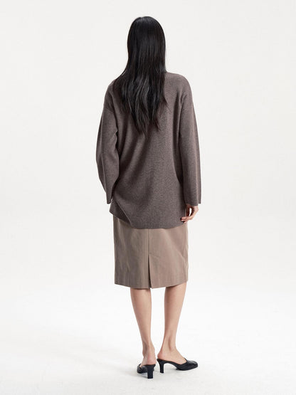 LYUOCHENG Solid Minimalist Deep V-neck Pullover Wool Blend Women&