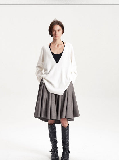 LYUOCHENG Solid Minimalist Deep V-neck Pullover Wool Blend Women&
