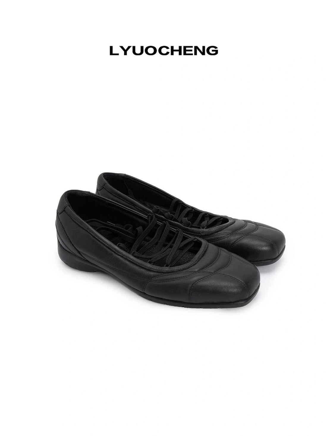 LYUOCHENG Spongy Ribbed Leather Ballet Flats