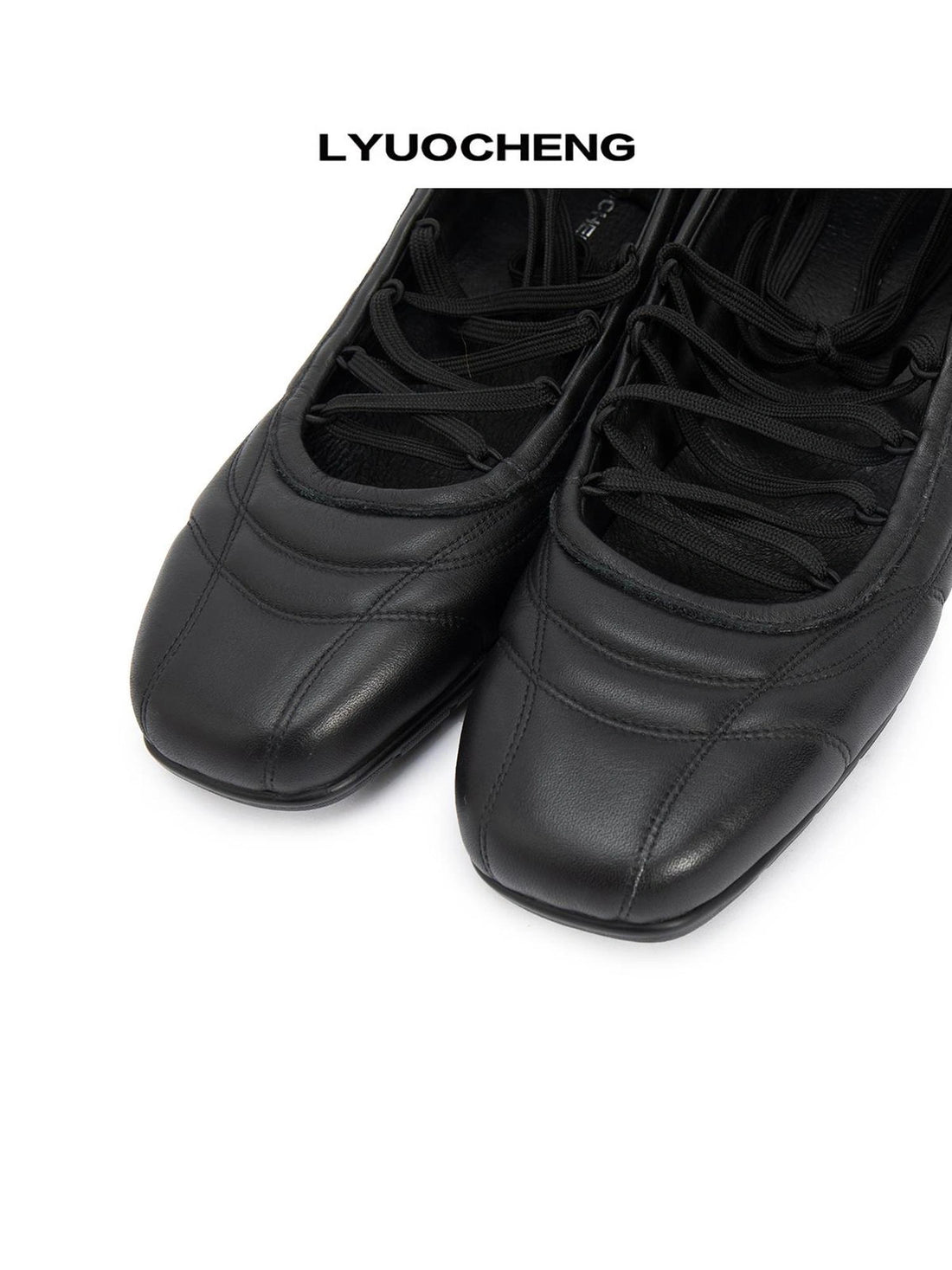 LYUOCHENG Spongy Ribbed Leather Ballet Flats