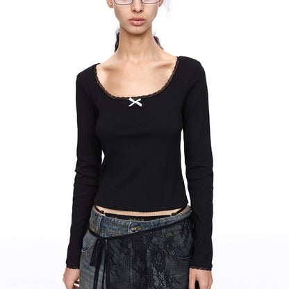 LYUOCHENG_Square_Neck_Lace_Spliced_Bow_Women&