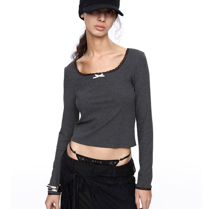 LYUOCHENG_Square_Neck_Lace_Spliced_Bow_Women&