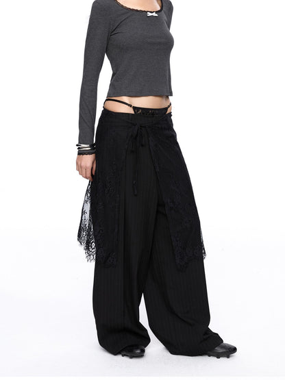 LYUOCHENG Square Neck Lace Spliced Bow Women&