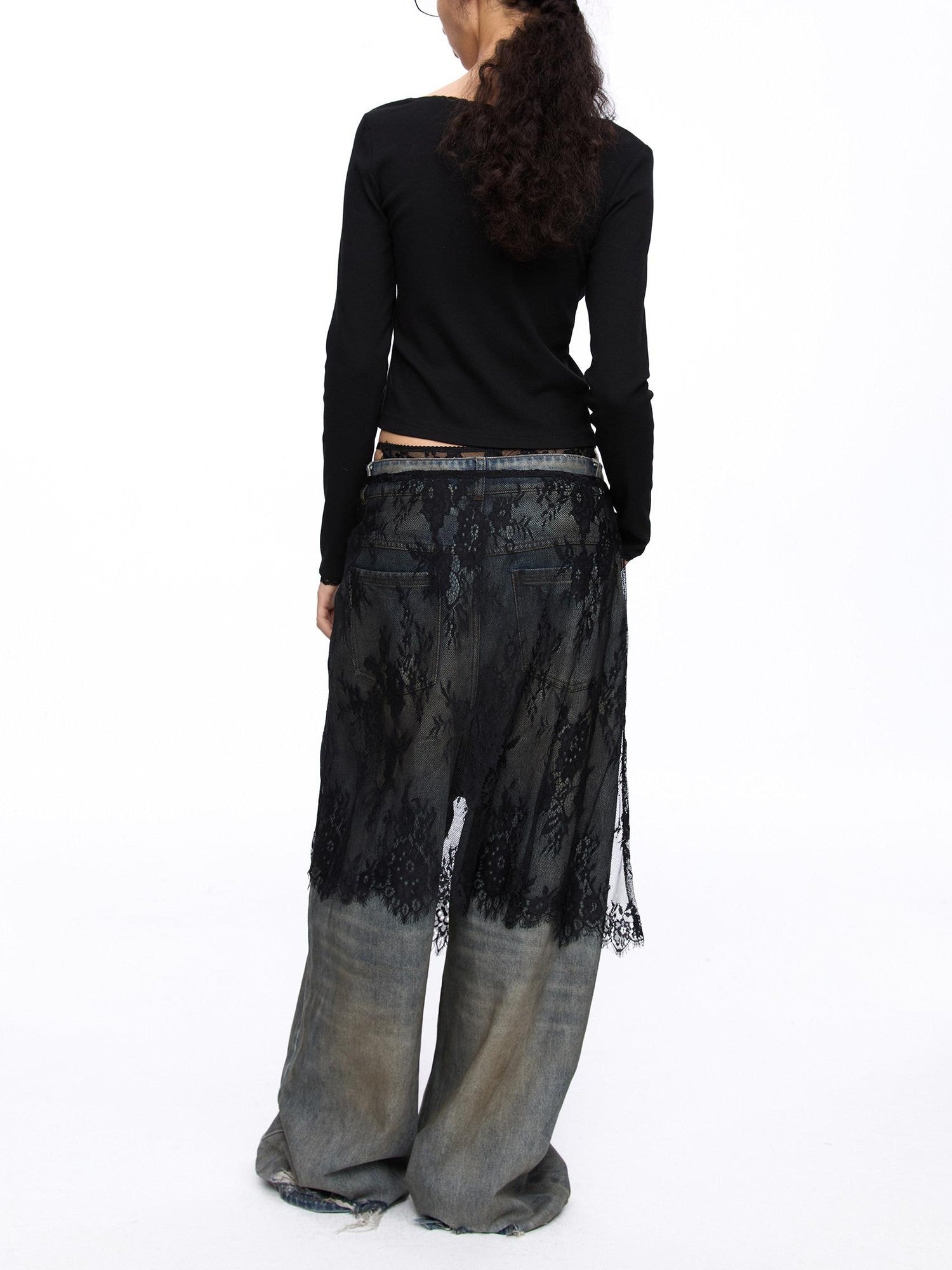 LYUOCHENG Square Neck Lace Spliced Bow Women&