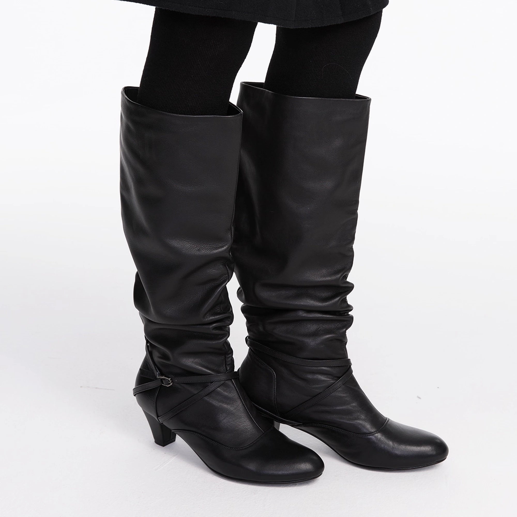 LYUOCHENG_Stacked_Fold_Retro_Round_Toe_Leather_Mid_Heel_Boots_MISSTT